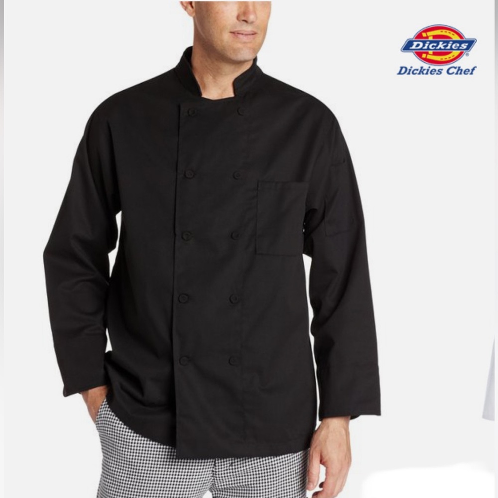Dickies Men's Paolo Classic Chef Coat Basic Long Sleeve with Buttons black DC44